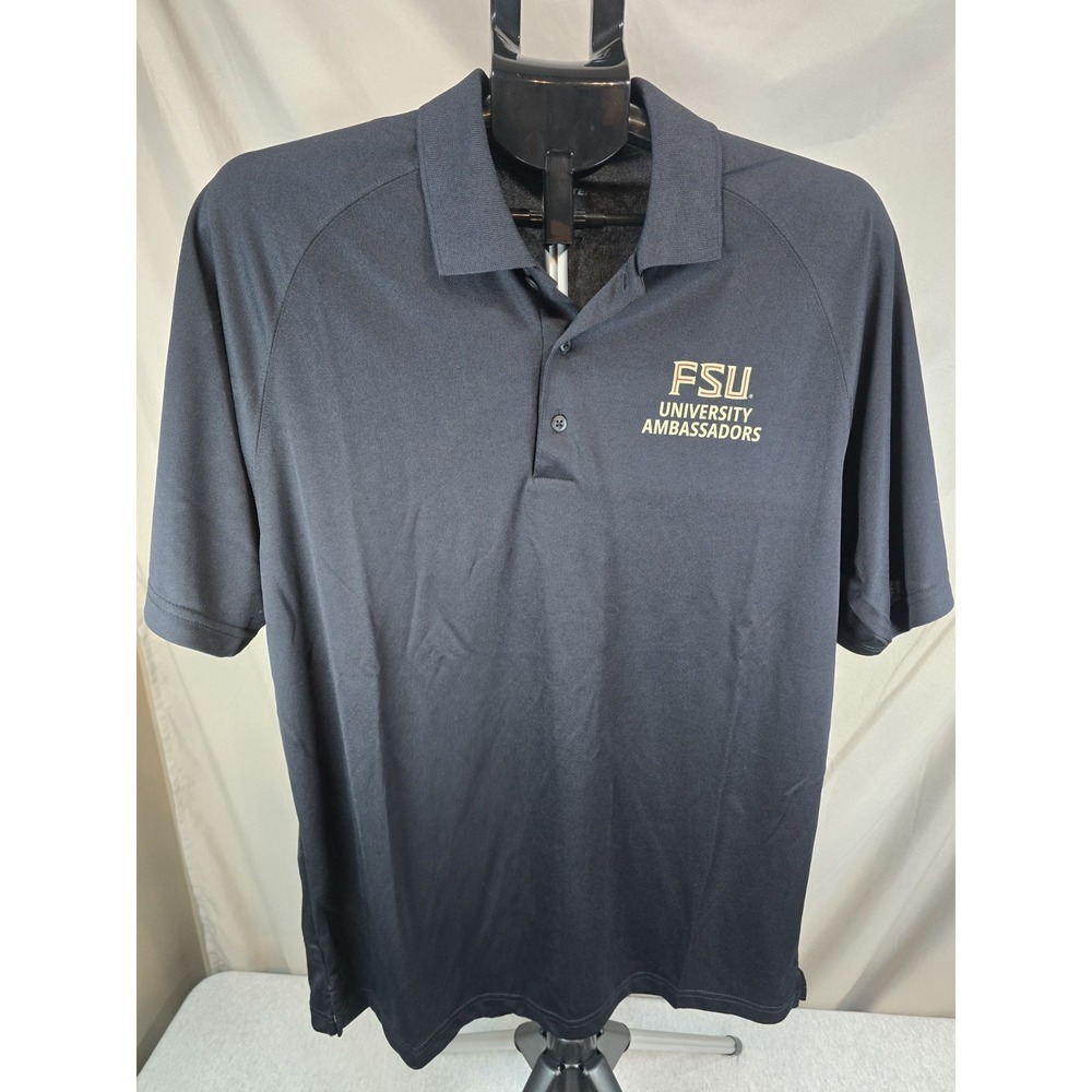 black polo shirt gold FSU University Ambassadors logo, Large, Sport Tek